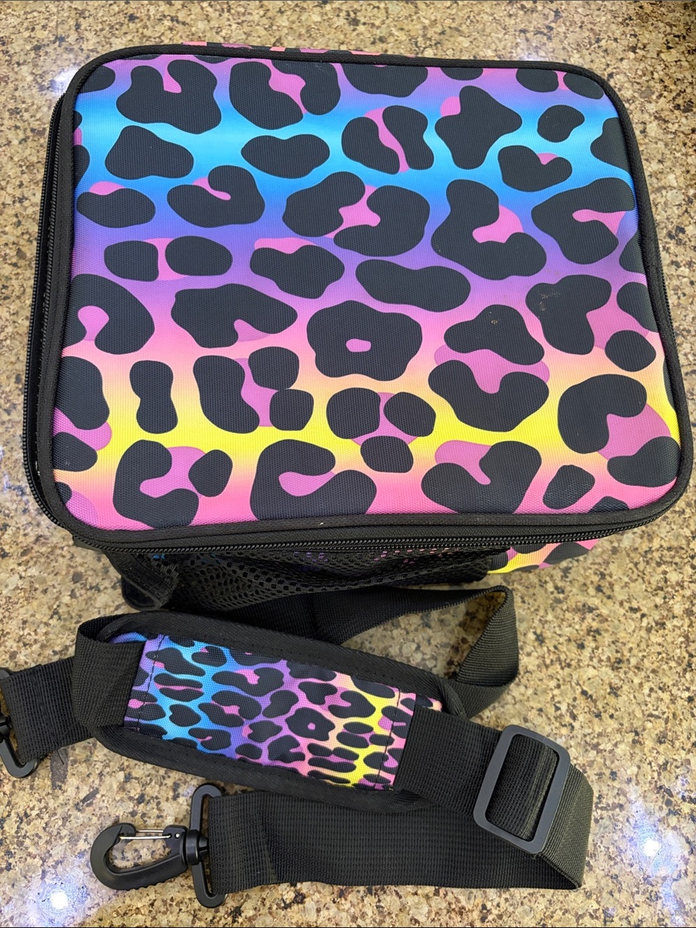 Kids Rainbow Leopard Print Lunch Bag with Adjustable Strap